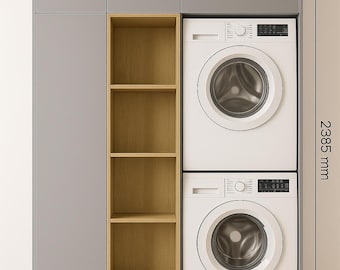 Tall Bathroom Cabinet with Laundry Niche | Modern Storage Wardrobe with Washer & Dryer Space | 1580×500×2385mm