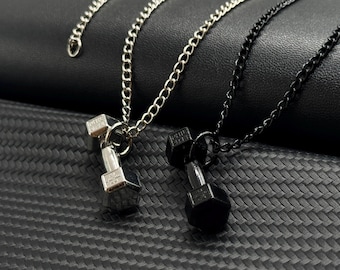 Dumbbell Pendant Necklace – Zinc Alloy Fitness Jewelry for Men & Women