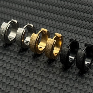 Stainless Steel Matte Hoop Earrings for Men – Textured Finish, Punk Style, Non-Magnetic, Hypoallergenic