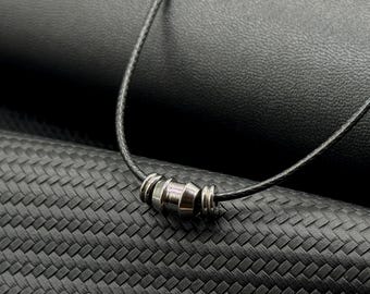 Zwarte waxkoordketting met stalen hanger – duurzame touwchoker voor heren