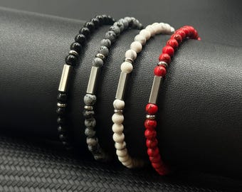 Bransoletka z koralików z naturalnych kamieni szlachetnych – minimalistyczna biżuteria unisex – ręcznie robiona bransoletka z kamieni