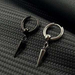 Stainless Steel Spike Hoop Earring For Men – Punk Rock Dangle Earring – Hip Hop Style Jewelry – Single Earring Gift For Him