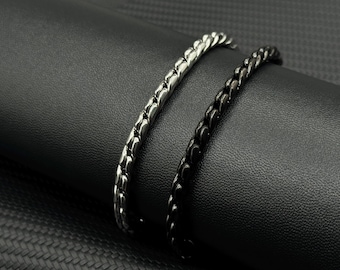 Pulsera ajustable de acero inoxidable, cadena negra o plateada de 18 a 23 cm, joyería unisex.