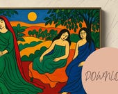 Matisse Style Art Print | Fauvist Boho Digital Wall Art | Colorful Woman Landscape | Instant Download