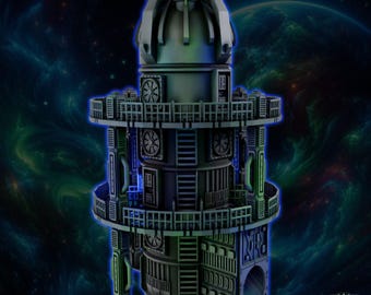 Grimdark Sci Fi Dice Tower: 28/32mm Scale RPG Terrain for Wargames, TTRPG