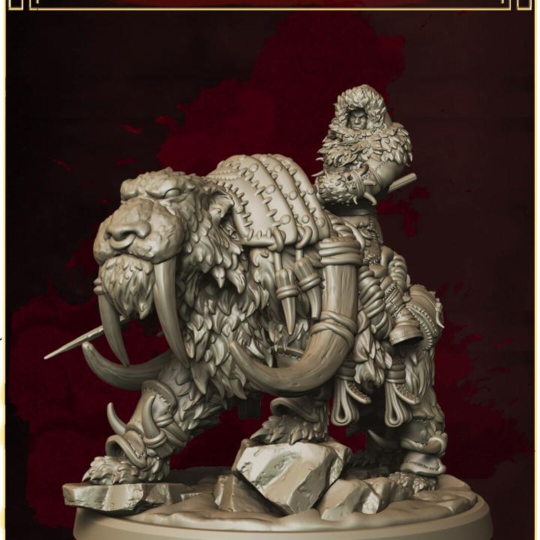 Barbarian Sabertooth Rider: 28/32mm Scale Fantasy Miniatures for D&D ...