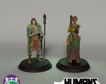 Human Druid Set | 28mm & 32mm Scale Miniatures| DnD, Pathfinder, Frostgrave, TTRPG | Elemental Nature Mage