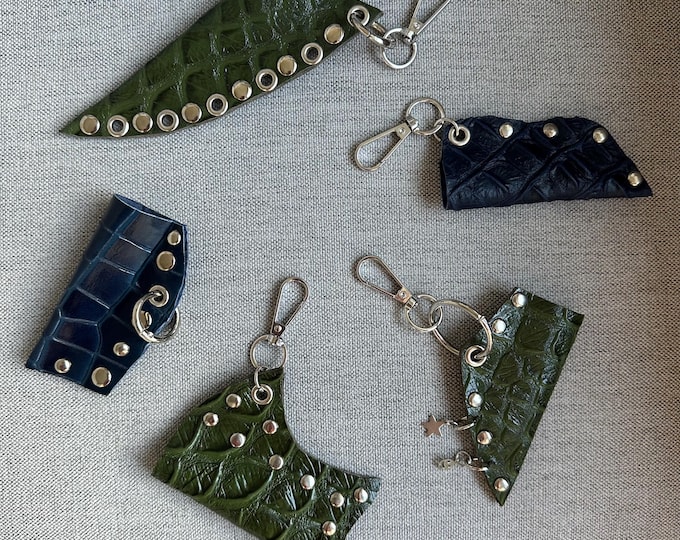 Y2K Studded Leather Lighter Case, Crocodile Embossed, Choose Your Design, One of a Kind Handmade BIC Holder with Keychain