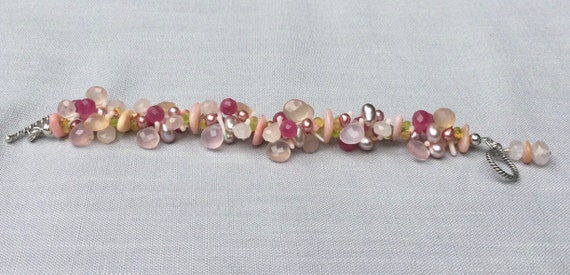 Cherry Blossom Bracelet With Pink Coral and Sterling Twist 