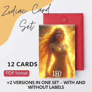 Jeu de cartes du zodiaque – PDF imprimable | avec et sans étiquettes | Cadeau d'astrologie | Ensemble du zodiaque – Imprimable 2 en 1 : avec noms + design simple