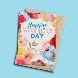 Carte florale colorée pour la fête des Mères - Fleurs bohèmes à l'aquarelle - Carte de voeux pour la fête des Mères - Vierge à l'intérieur - Carte printanière pour maman
