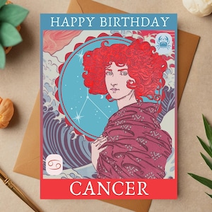Carte d'anniversaire Cancer Carte de voeux du zodiaque Belle carte astrologie Anniversaire signe de l'eau Carte d'anniversaire céleste Carte d'anniversaire signe Cancer