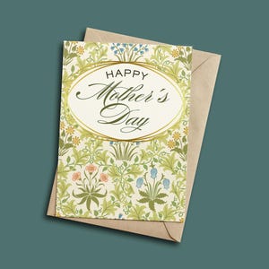 Carte florale vintage pour la fête des mères, unique, joyeuse fête des mères, élégante carte botanique vierge à l'intérieur du printemps pour maman