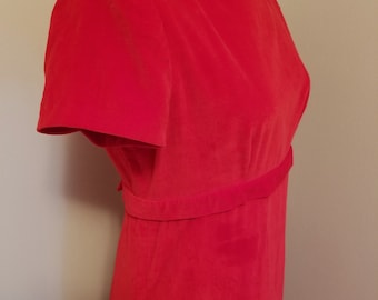 Vintage 60s Cherry Red Empire Waist Short Sleeved Dress Size Small Medium