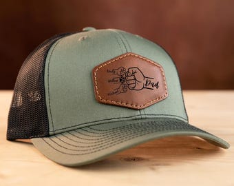 Custom Leather Patch Dad Hat, Fist Bump Design, Personalized Gift