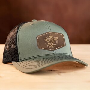 King of the Grill Trucker Hat: Custom Leather Patch Grill Master Gift