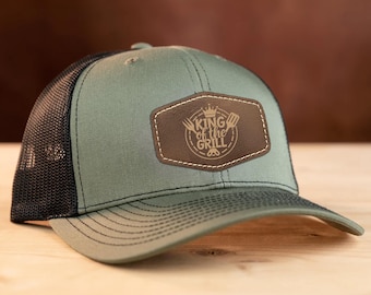 King of the Grill Trucker Hat: Custom Leather Patch Grill Master Gift