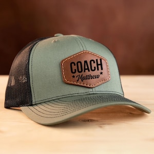 Custom Coach Hat: Personalized Laser Engraved Leather Patch Trucker Cap
