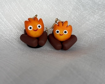 Calcifer Earrings: Ghibli Inspired Polymer Clay Dangle Earrings