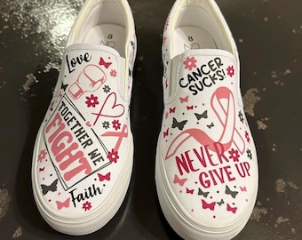 Handmade Breast Cancer Shoes: Custom Slip-Ons
