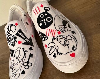 Handmade Alice in Wonderland Shoes: Custom Slip-Ons