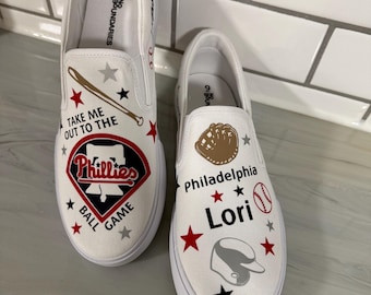 Handmade Phillies Shoes: Baseball Fan Sneakers Custom Slip-Ons