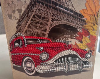 Vintage Car handmade Crystal card