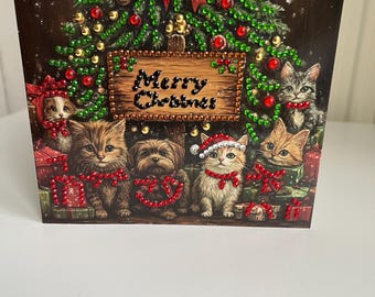 Christmas cats and dogs handmade crystal card
