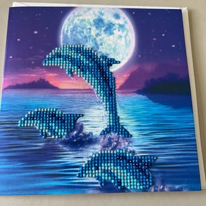 Moonlight Dolphins Handmade Crystal cards