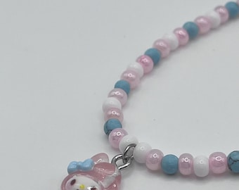 Sanrio-Inspired Pink Bunny Charm Bracelet | Pastel Beaded Bracelet