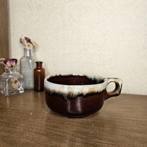 1970s Western Stoneware Chili Mug – Brown Drip Glaze Soup Cup – Rustic Cabin Pottery – WS USA Marked