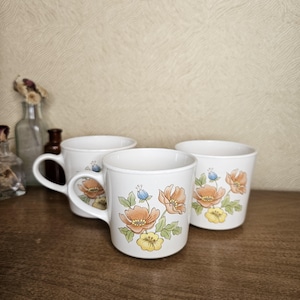1980s Corning Royal Garden Mug – Retro Coffee Cup – Floral Orange Yellow Blue – Sold Separately