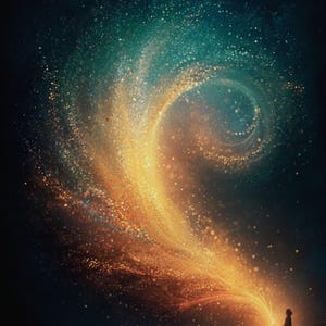 Dreamlike Woman with Light Swirls Mystical Golden Dust Art Unique Gift for Fantasy Art Lovers Mystical Dream Art Print Dreamy Ethereal Print