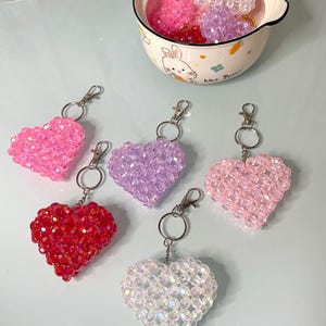 Trendy 3D Heart Bag Charm/Keychain | Handbag Accessories | Beaded Bag Charms | Gift for Her | Purse Charm | Beaded Keychain | Y2K Bag Charm