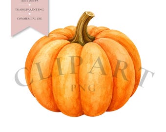 Watercolor Pumpkin Clipart, Autumn Harvest PNG (Digital Download)