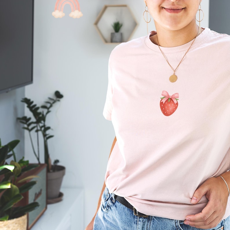T-shirt design with kawaii strawberry clipart – digital PNG for apparel