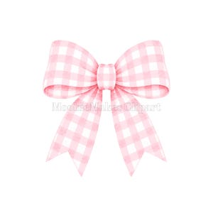Pink Gingham Bow Clipart PNG, Watercolor Coquette Bow, Light Pink Ribbon Clipart, Preppy Girl Aesthetic, Digital Download