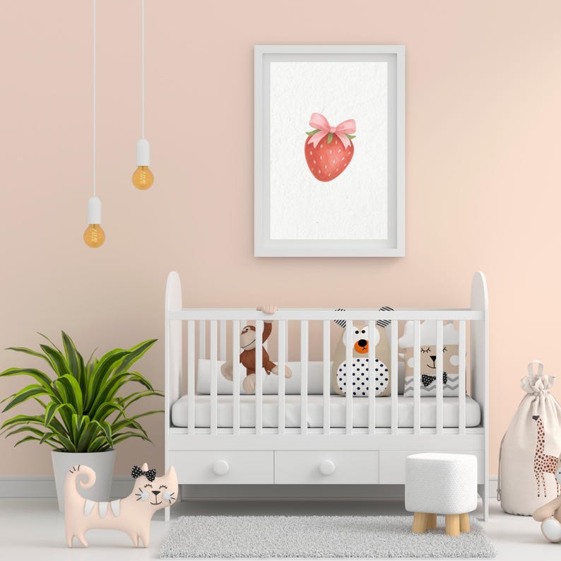 Nursery art featuring strawberry clipart – sweet feminine fruit PNG print
