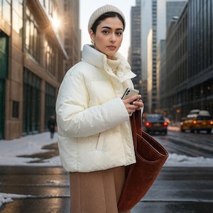 Womens Puffer Jacket, Short Winter Coat, Beige Puffer Jacket, Winter Puffer Jacket, Stand Collar Outerwear, Custom Puffer Puffer, SKGoodsArt