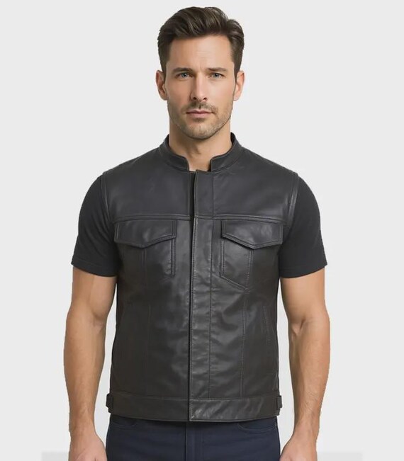 Mens Black Leather Vest | Formal Vest - Etsy