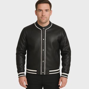 Mens Black Varsity Leather Jacket, Custom Jacket, Jackets Customized, Jacket Personalized, Handmade Jacket, Gifts Jackets