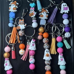 Halloween Beaded Keychain | Ghost, Pumpkin, Gnome, Fall Charms | Cute Tassel Key Ring | Halloween Accessories | Trick or Treat Gift