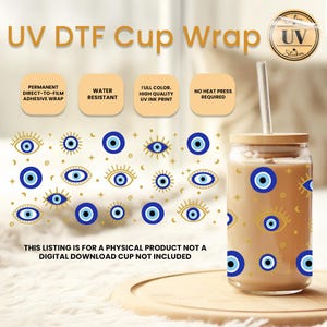 Envoltura de vidrio mística lista para prensar, envoltura celestial UV DTF para vasos, envoltura UV DTF para vasos con efecto mal de ojo, regalo espiritual para vasos, regalo del tercer ojo fácil de aplicar