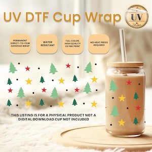 Christmas Trees Uv Dtf Cup Wrap, Xmas Uv Dtf Cup, Christmas Winter Tree Uv Dtf Cup Wrap, Cute Birthday Gifts, Aesthetic Ready To Press Glass