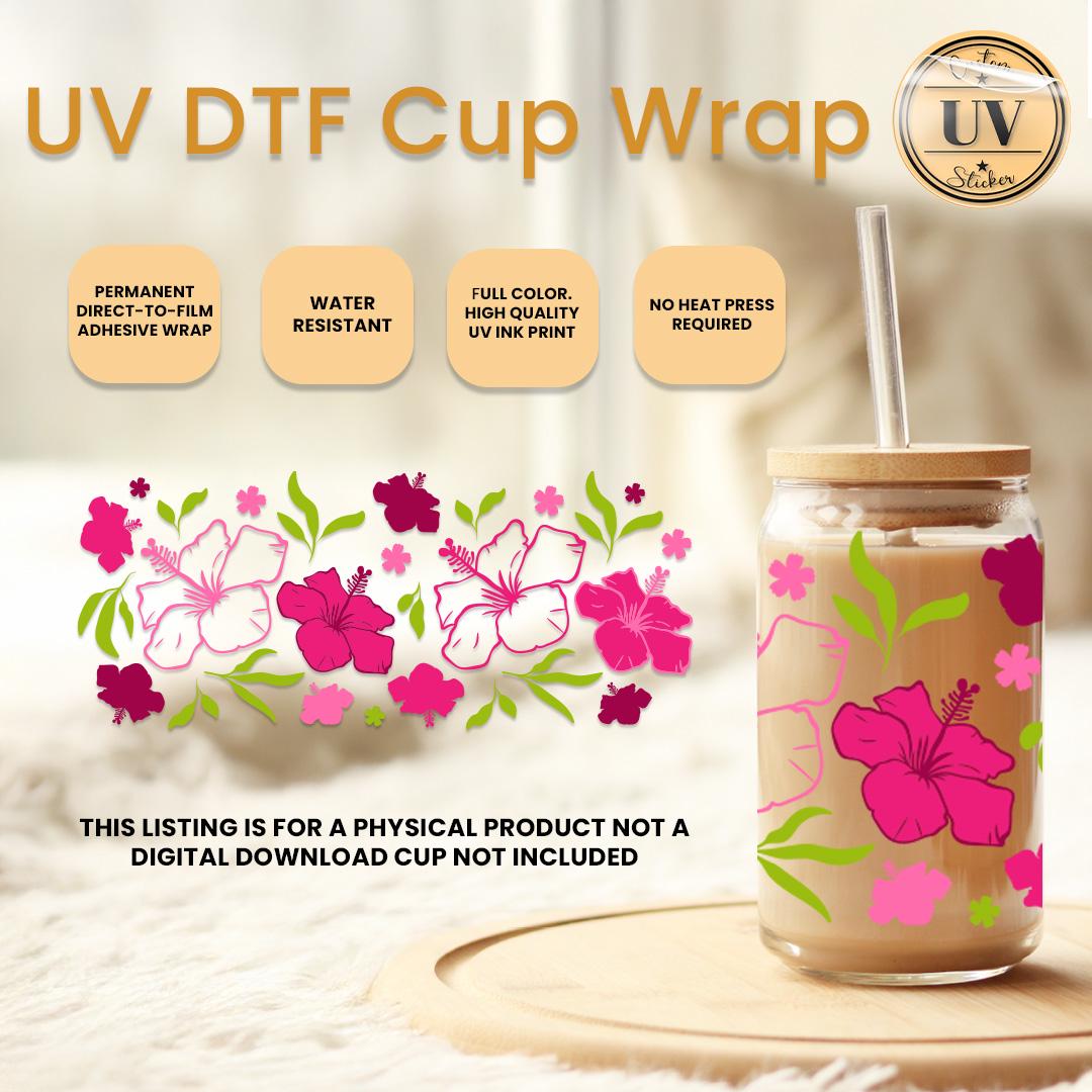 Flower Cup Wrap, Hibiscus Coffee Wrap, Flower Lover Ready To Apply, Floral Coffee UV Dtf Cup Wrap, Floral Glass Easy Apply Durable Wrap Cups