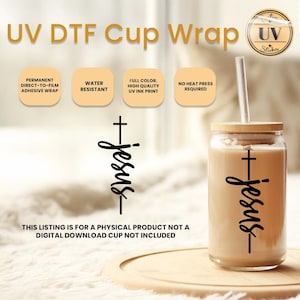 Christian Cross & Jesus UV DTF Cup Wrap: Ready-to-Press Religious Sticker