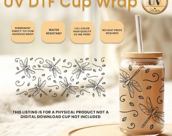 Dragonfly Cup Wrap, Nature Lovers Mom Uv Dtf Cup Wrap, Dragonfly Double Side Cup Wrap, Dragonfly Lovers Glass Drink Cup, Nature Bug Cup Wrap