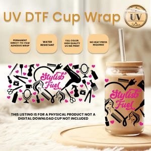 Hair Stylist Love Ready To Press Cup Wrap, Hair Designer Durable Wrap, Stylist Fuel Uv Dtf Cup Wrap, Hair Dresser Gifts,Barber Drinking Wrap