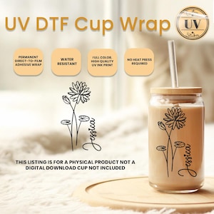 Custom Name Birth Flower Uv Dtf Wraps, Custom Birth Flower Uv Dtf Cup Wrap, Birth Month Flowers Ready To Press Glass,Custom Uv Dtf Cup Wraps