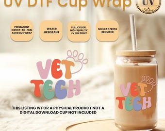 Vet Clinic Ready To Press Glass Cup Wrap, Veterinarian Tech Uv Dtf Cup Wraps, Paw Prints Vet Tech Stethoscope Easy To Apply, Paw Stethoscope